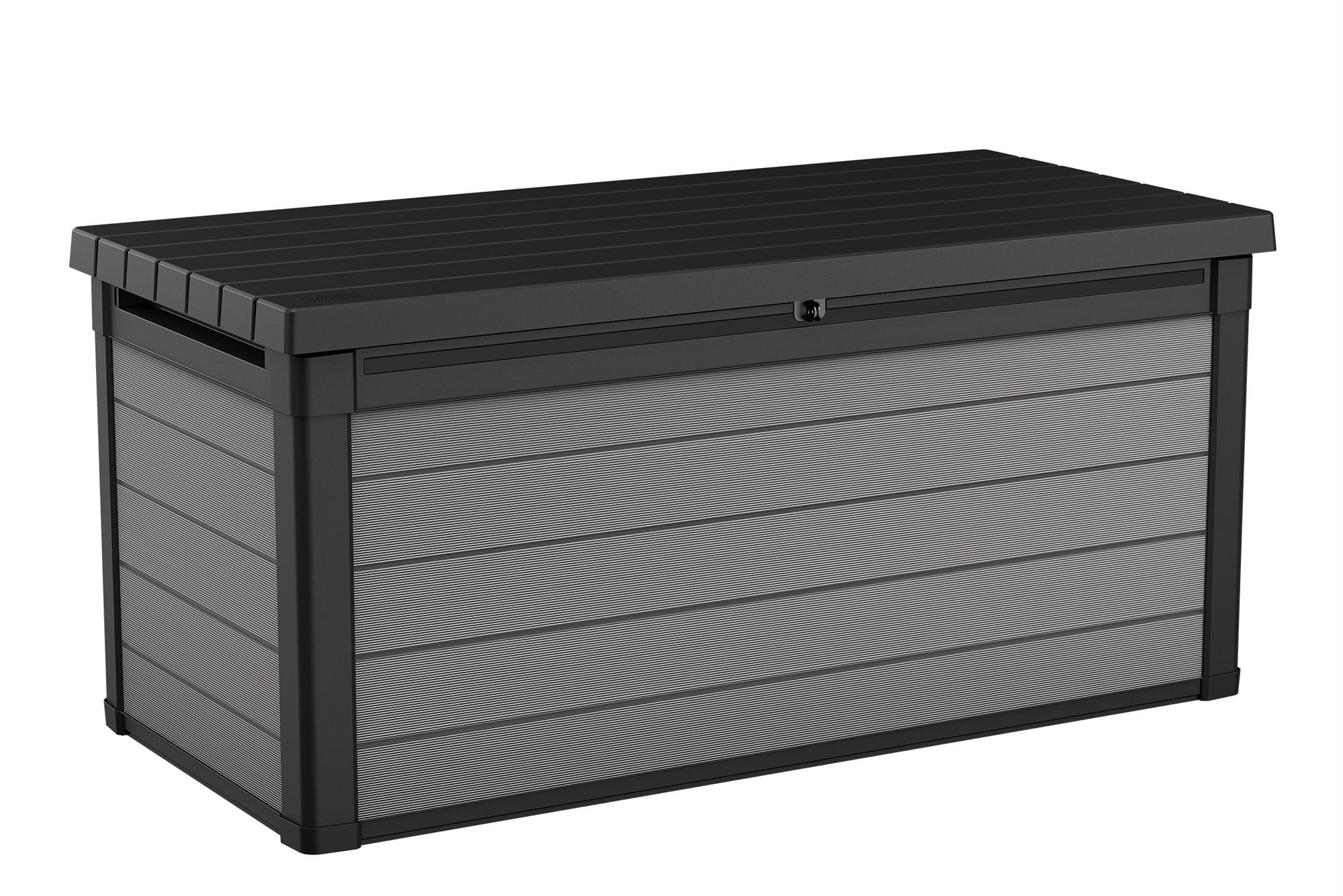 Keter Premier Outdoor 150 Gallon Wood and Resin Deck Box. Black and Gray
