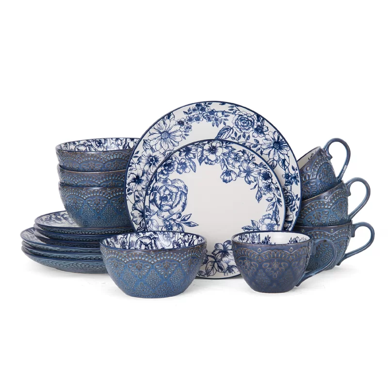 Pfaltzgraff 5216941 Gabriela Blue 16-Piece Dinnerware Set. Service for 4