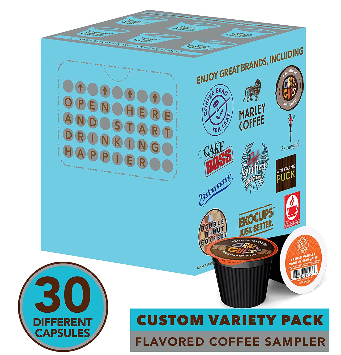 Crazy Cups Flavored Coffee Pods Variety Pack With Unique Flavored Coffee Sampler Pack. 30 Count