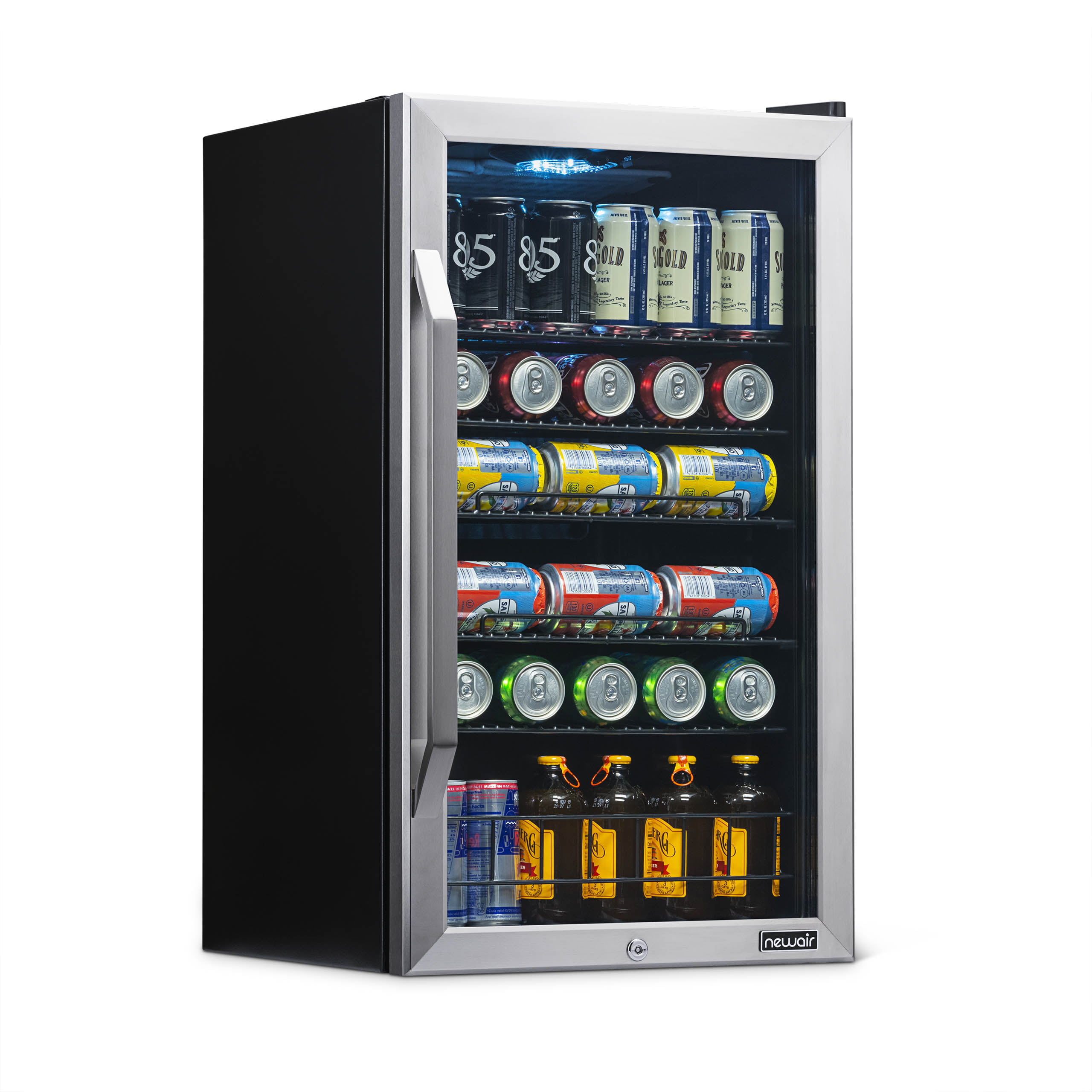 NewAir Premium Stainless Steel 126 Can Beverage Refrigerator and Cooler with SplitShelf Design. AB-1200X