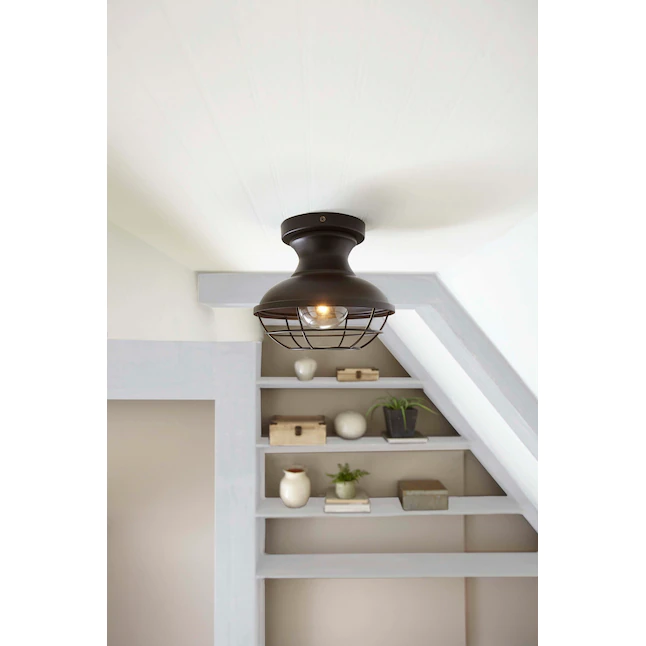 allen + roth  Yordan 1-Light 8.5-in Bronze Incandescent Semi-flush Mount Light