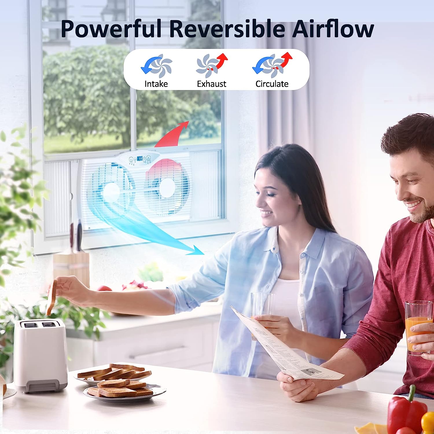 shinic Twin Window Fan with Remote. 9-Inch Blades Reversible Airflow. Thermostat Control. 3 Speeds. 3 Functions. 23.8″-37″ Expandable Width. Window Exchaust Fans for Home Bedroom. ETL Certified