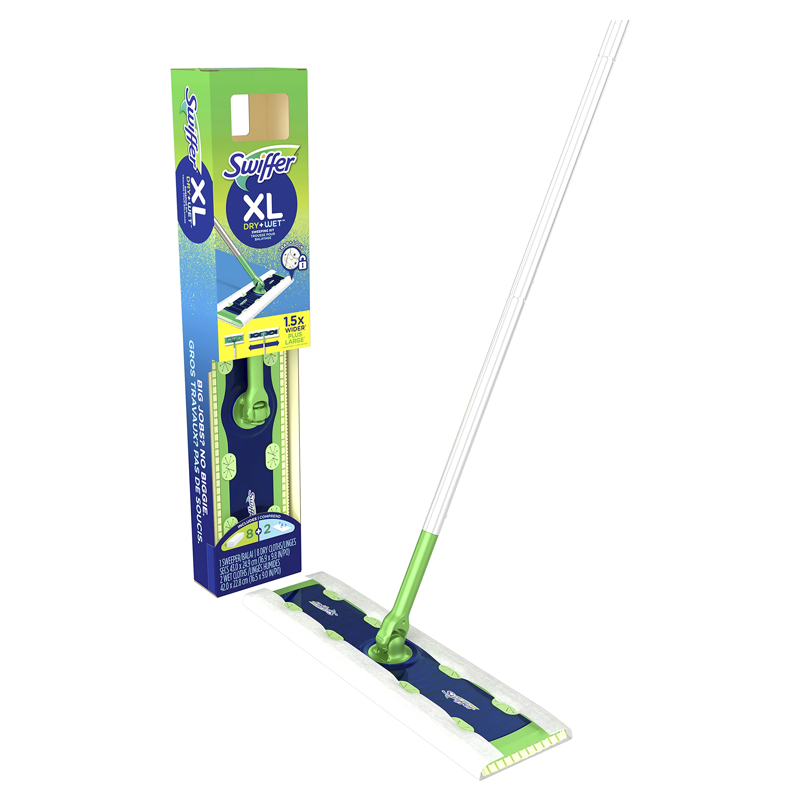 Swiffer Sweeper 2-in-1 Dry + Wet XL Multi Surface Floor Cleaner. Sweeping and Mopping Starter Kit. Includes 1 Mop. 8 Dry Cloths. 2 Wet Cloths