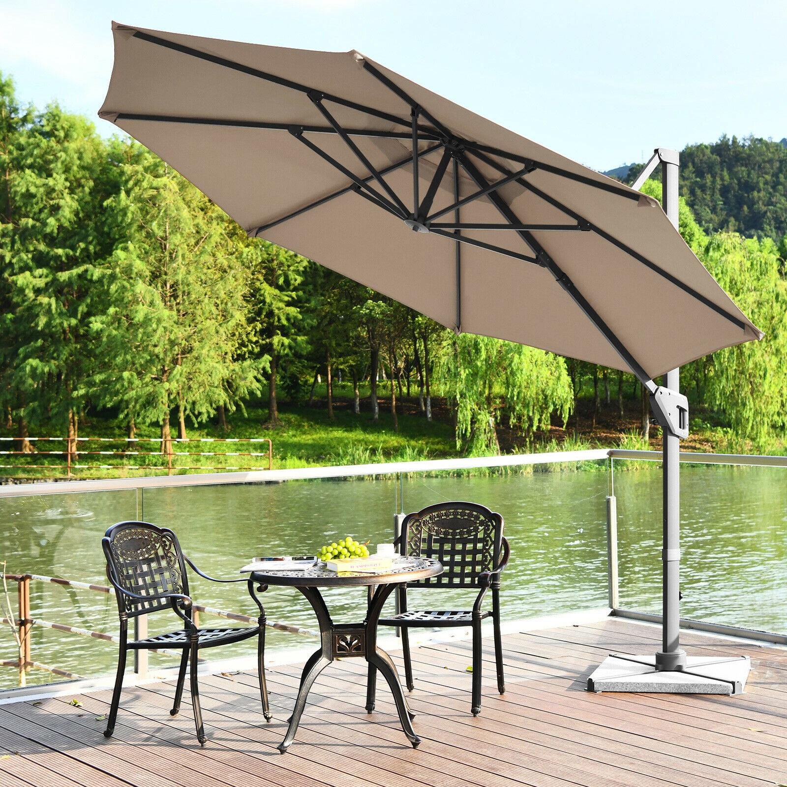 Clihome 11 Ft Patio Cantilever Umbrella Outdoor Offset Umbrella with 360 degree Rotation and Tilt System Without Weight Base