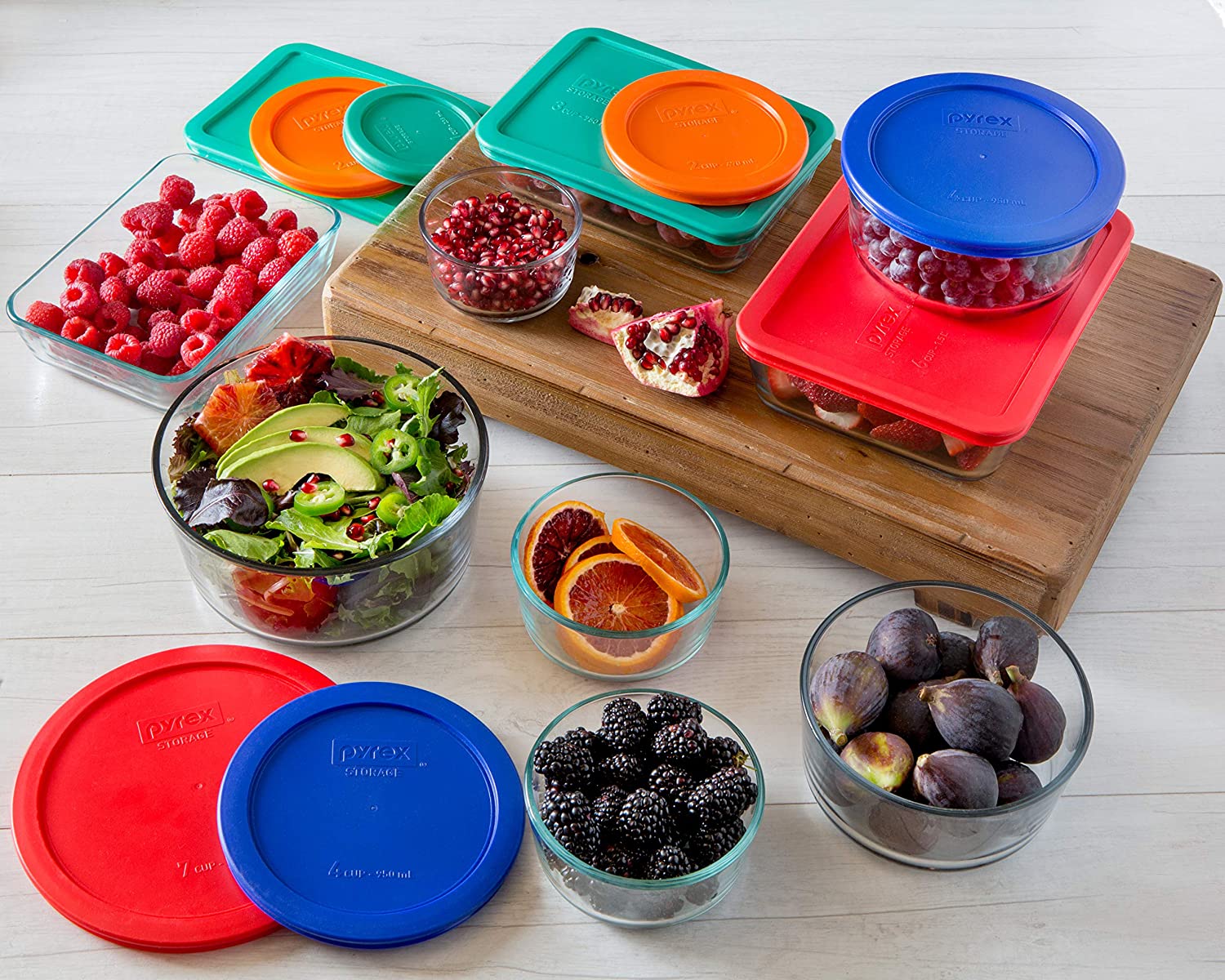 Pyrex Simply Store 18 Piece Meal Prep Storage Containers Set. Large and Small | Round and Rectangle Glass Food Storage Containers with Lids | Doesn-t Absorb Food Odors. Flavors. or Stains