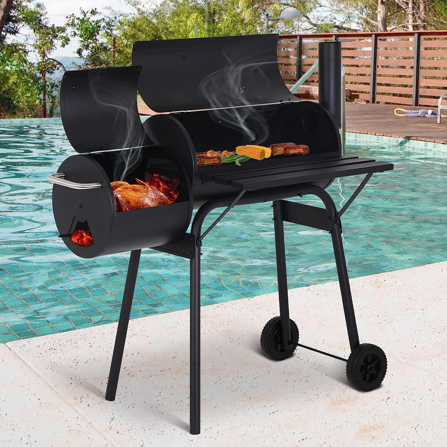 SUGIFT Portable BBQ Charcoal Grill with Offset Smoker