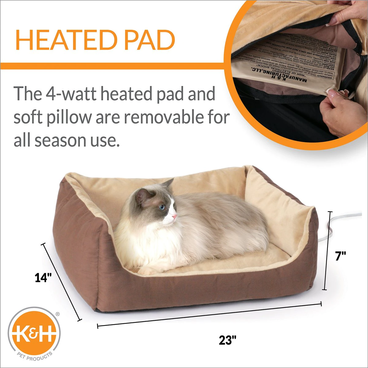 K&H Pet Products Thermo-Pet Cuddle Cushion Bolster Cat & Dog Bed. Mocha