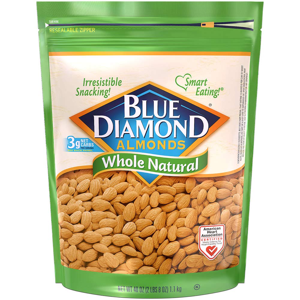 Blue Diamond Almonds Whole Natural Raw Snack Nuts. 40 Oz