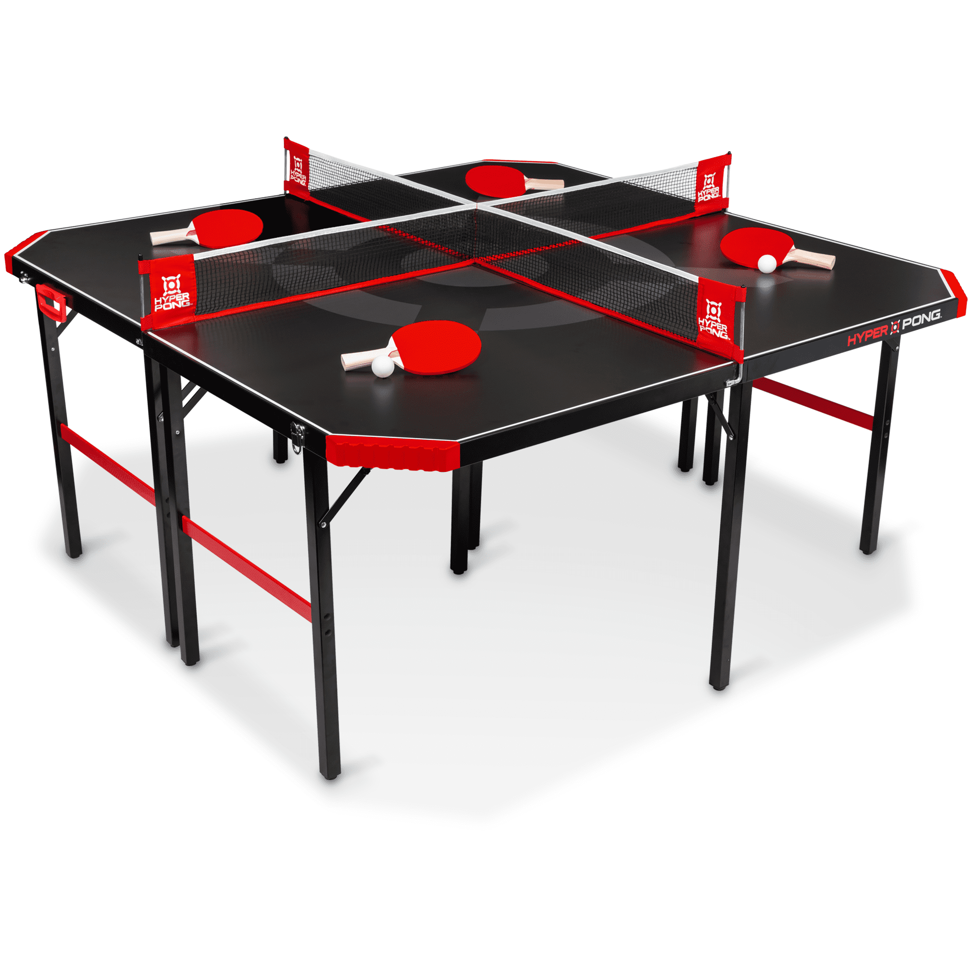 Hyper Pong 4 Way Table Tennis Table. Folding 4 Player 9mm thick Ping Pong Table for Game Rooms and Basements