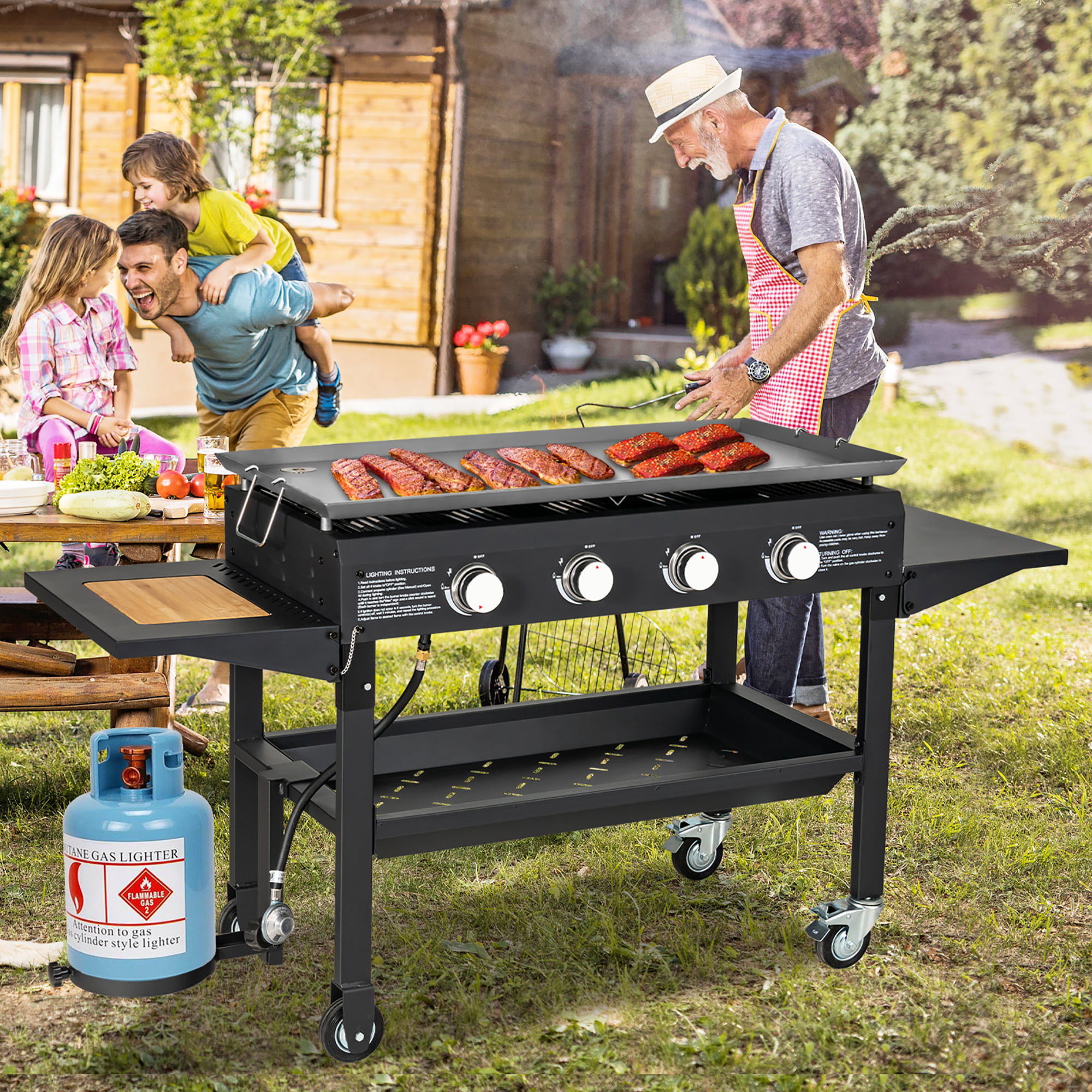 Costway 4 Burner Propane Gas Grill 60000BTU Foldable Outdoor Griddle Station w/ Wheels