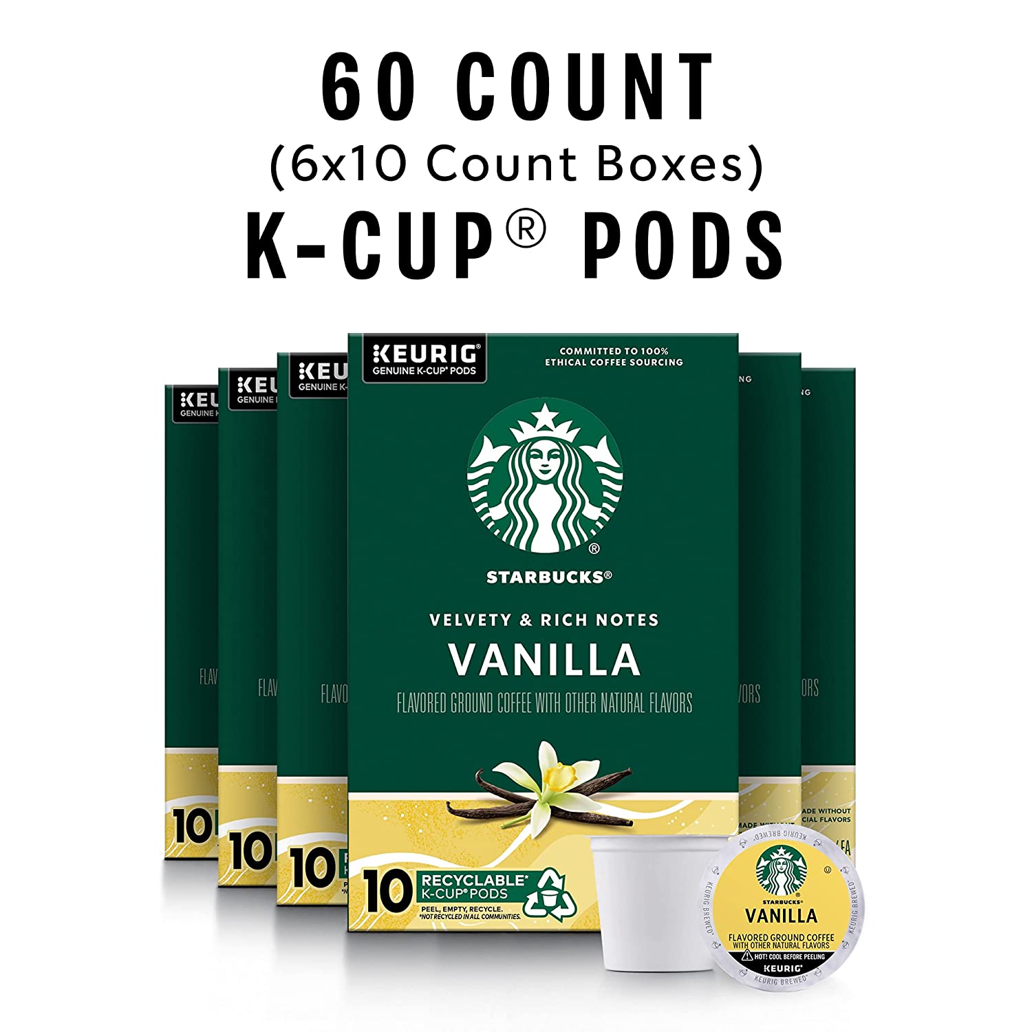 Starbucks Flavored K-Cup Coffee Pods. Vanilla for Keurig Brewers. 6 boxes (60 pods total)