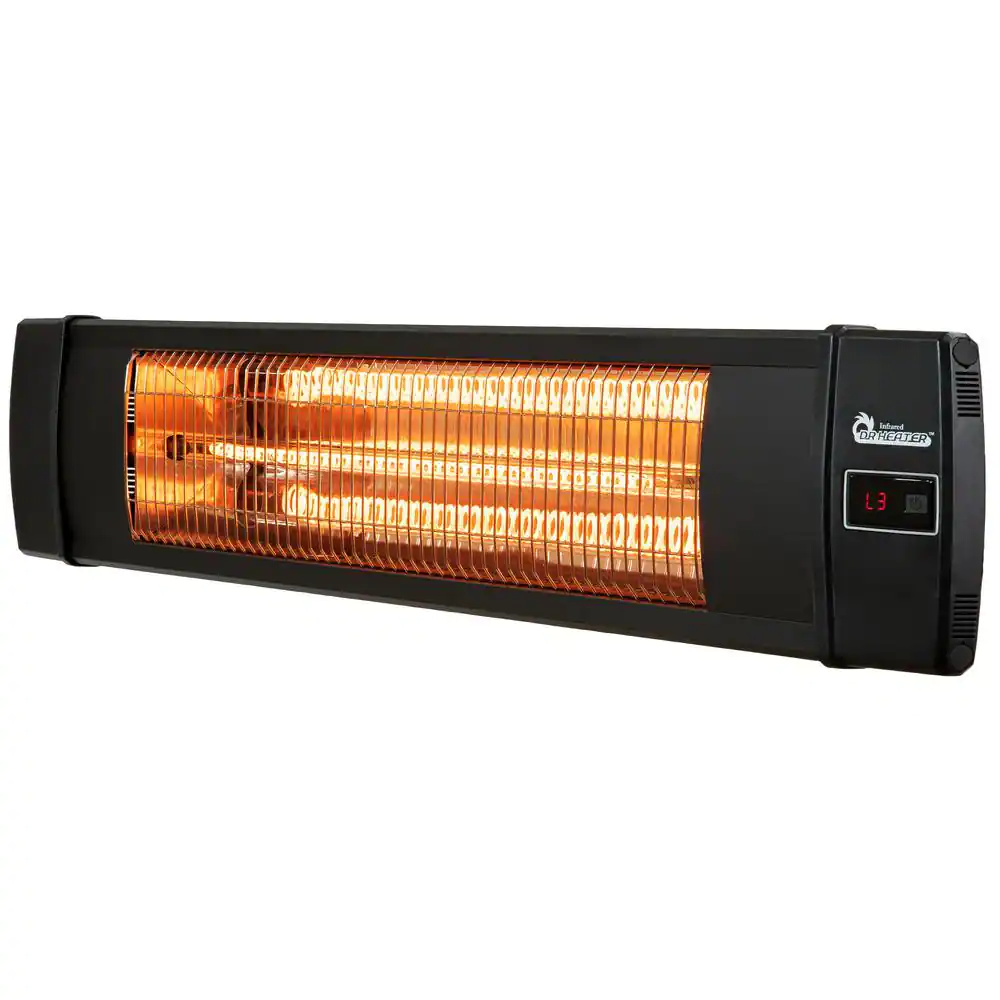 Dr Infrared Heater DR-238 1500-Watt Electric Carbon Infrared Space Heater Indoor Outdoor Patio Garage Wall or Ceiling Mount with Remote. Black
