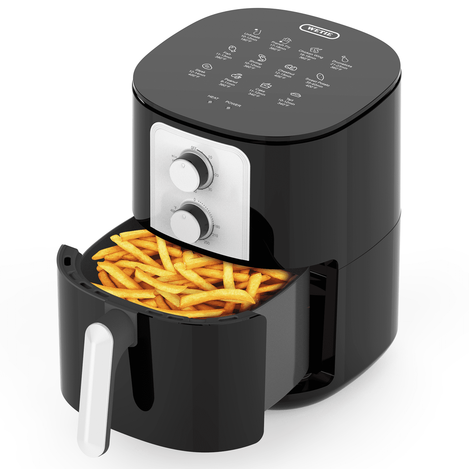 WETIE Air Fryer. 4QT 1400W Airfryer. 5-in-I. 176°F to 400ºF. Overheat Protection. Easy Cleaning