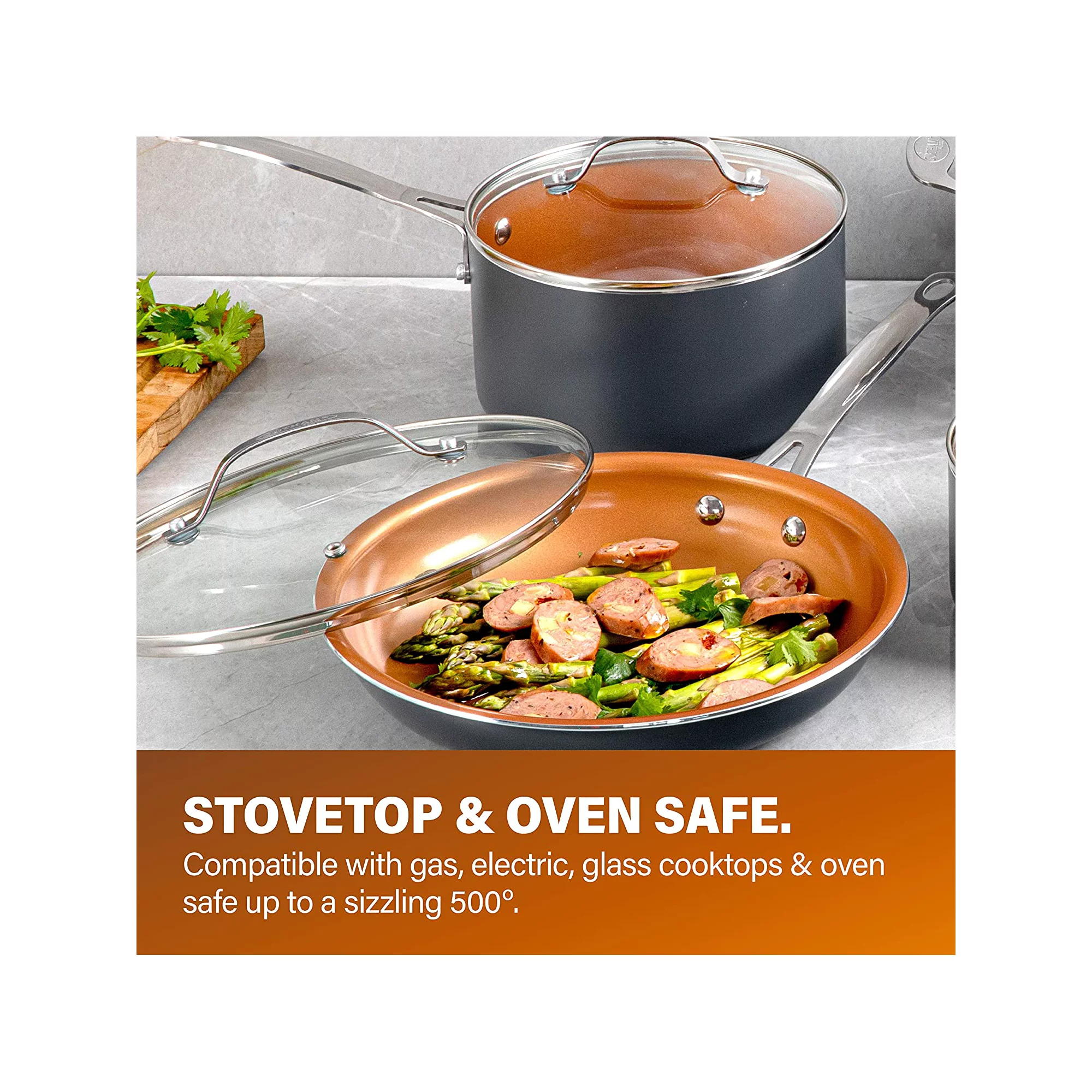 Gotham Steel Diamond 12 Piece Cookware Set. Non-Stick Copper Coating. Includes Skillets. Frying Pans and Stock Pots. Dishwasher and Oven Safe. Graphite - Gray