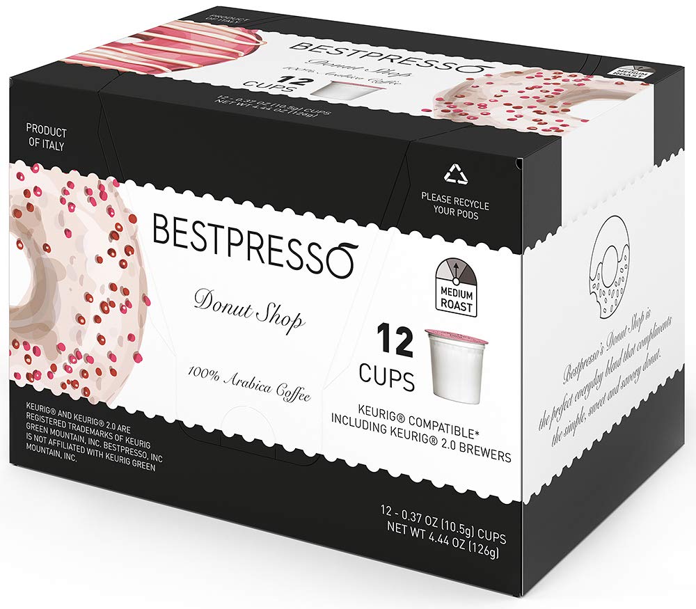 Bestpresso Coffee. Donut Shop Medium Roast Single Serve K-Cup Pods. 96 Count (Compatible With 2.0 Keurig Brewers) 8 Packs Of 12 Cups