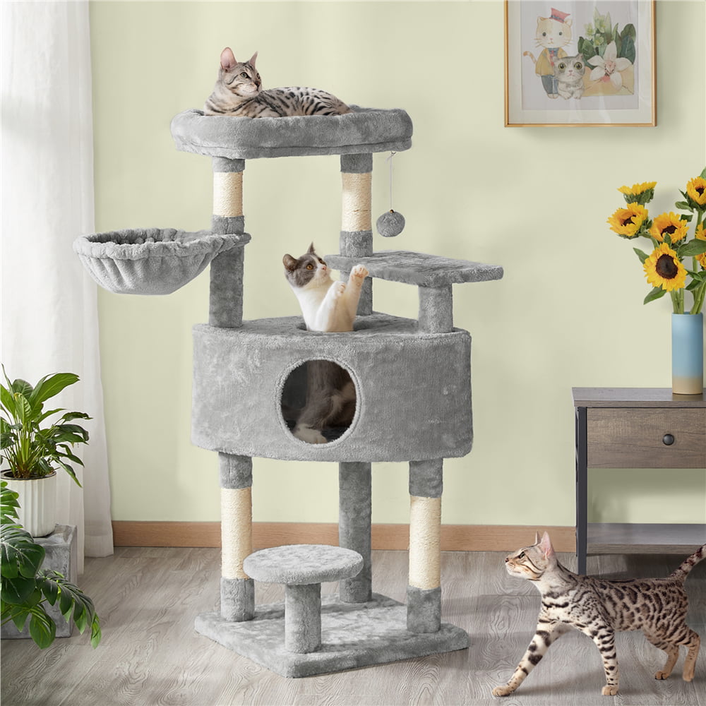 SMILE MART Multilevel Cat Tree Basket Condo Scratching Posts. Light Gray