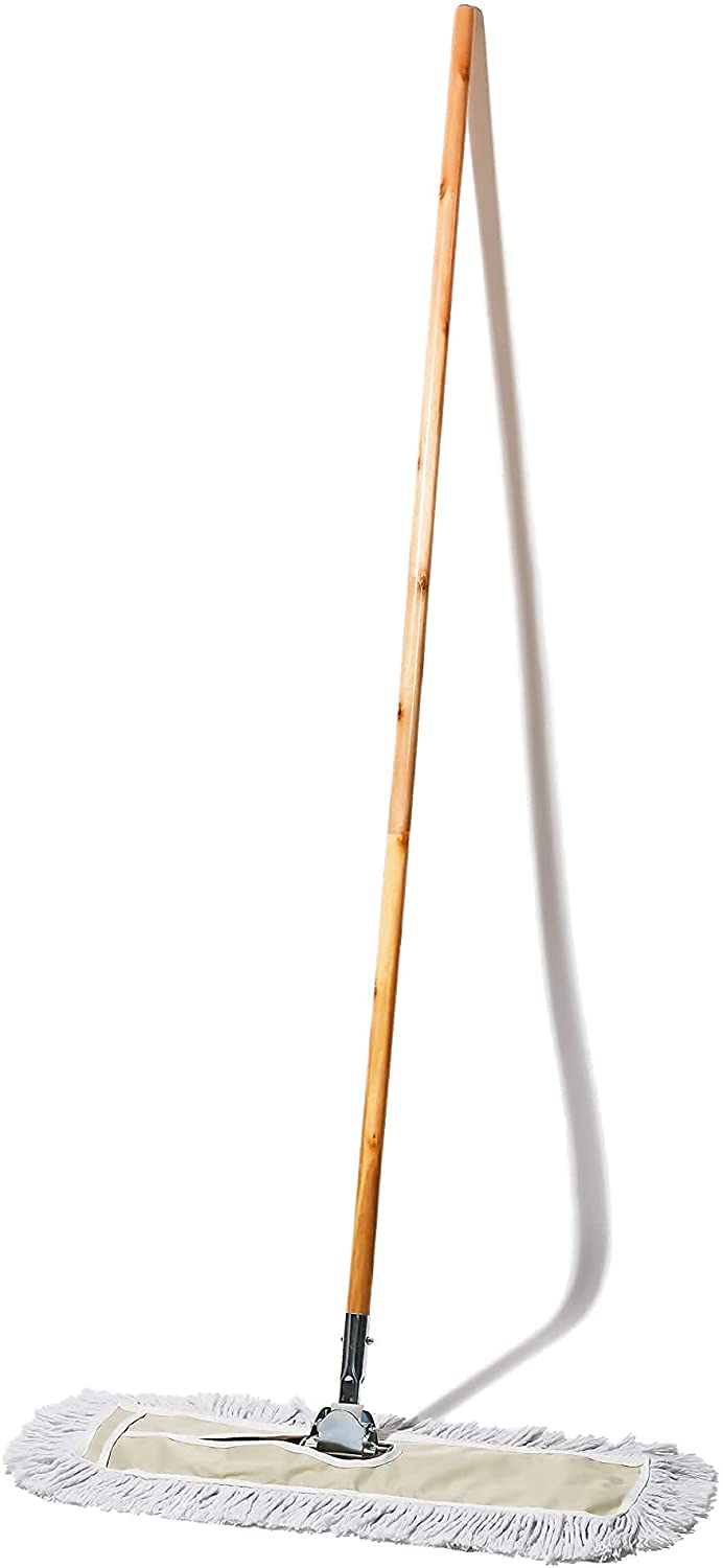 Tidy Tools Commercial Dust Mop & Floor Sweeper – 24 x 5 in. Cotton Reusable Mop Head. Wooden Broom Handle. & Metal Frame – Industrial Dust Mops for Floor Cleaning & Janitorial Supplies