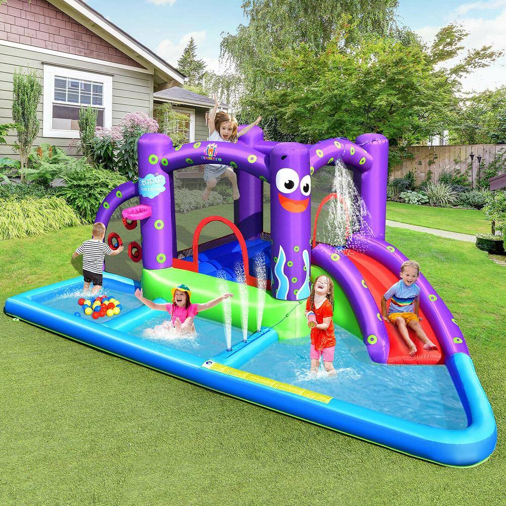 Gymax GYM09263 Inflatable Water Slide Castle Kids Bounce House w/Octopus Style Blower Excluded