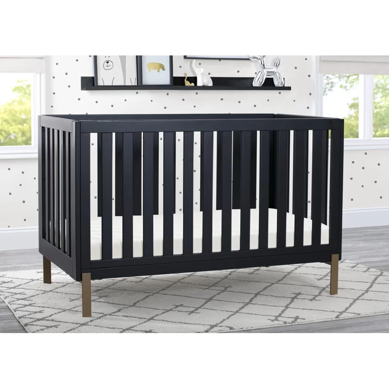 Delta Children Hendrix 4-in-1 Convertible Crib. Greenguard Gold Certified. Midnight Grey/Bronze W114130-1361