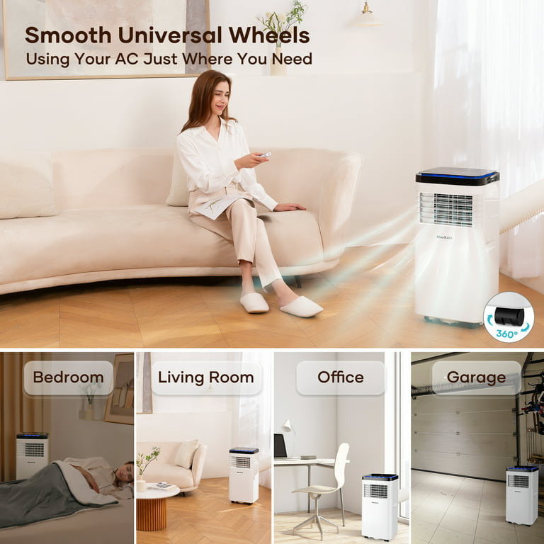 MaxKare Portable Air Conditioner. 8000 BTU with Cooler. Dehumidifier Cools Rooms up to 200 Sq.ft with Remote Control