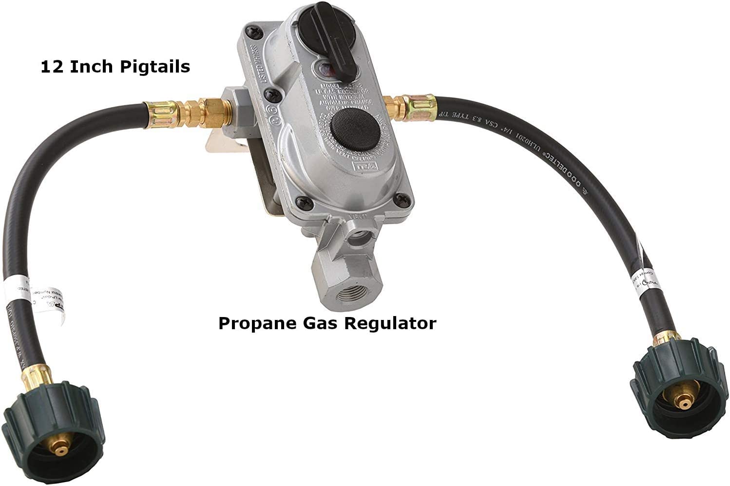 Flame King (KT12ACR6a) 2-Stage Auto Changeover LP Propane Gas Regulator With Two 12 Inch Pigtails For RVs. Vans. Trailers