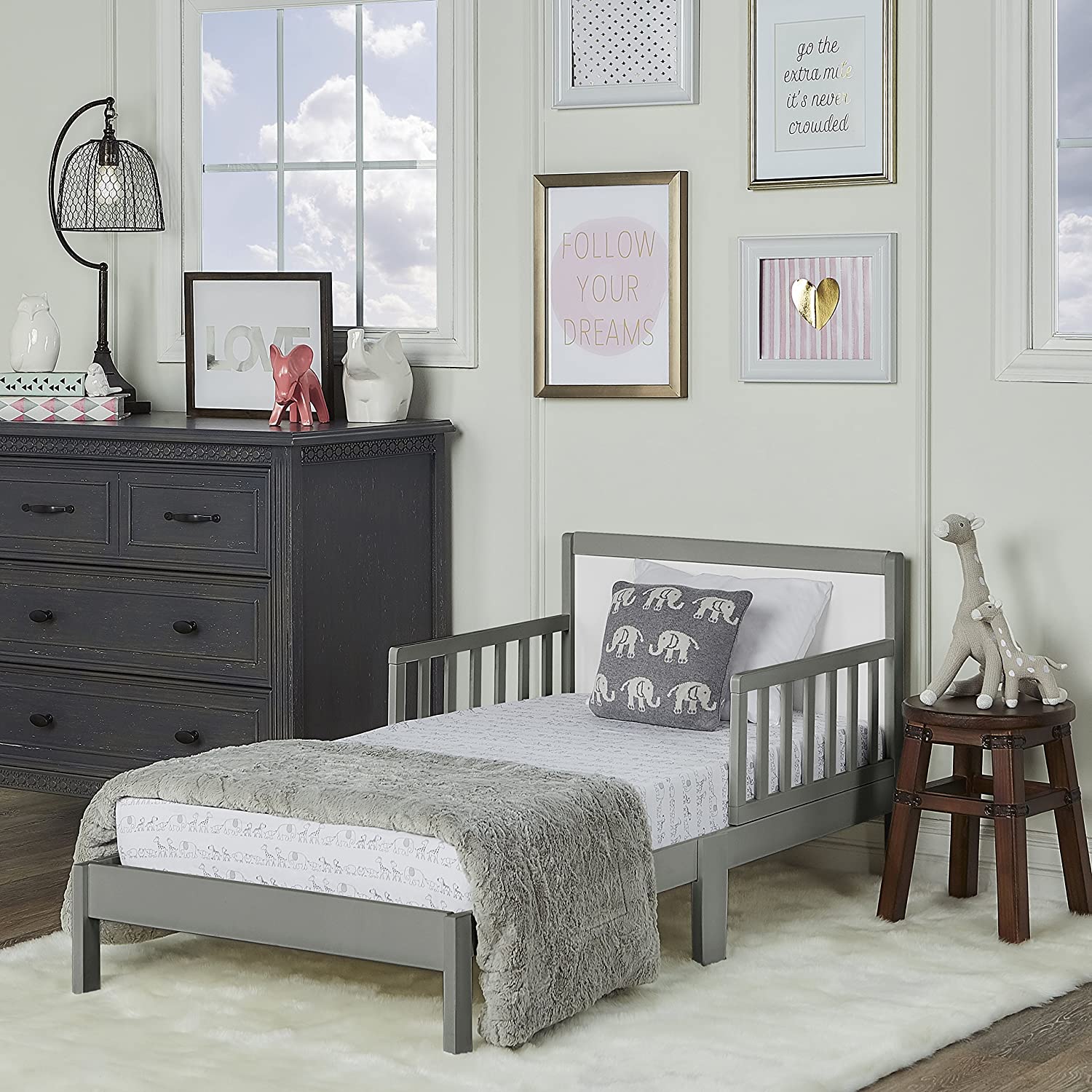 Dream On Me  Brookside Toddler Bed Steel Grey White