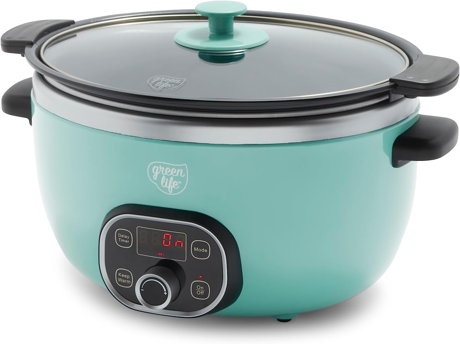 GreenLife Cook Duo Healthy Ceramic Nonstick Programmable 6 Quart Family-Sized Slow Cooker. PFAS-Free. Removable Lid and Pot. Digital Timer. Dishwasher Safe Parts. Turquoise