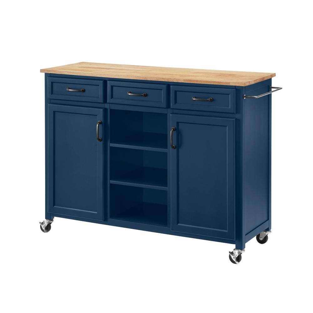 Home Decorators Collection  Midnight Blue Rolling Kitchen Cart with Butcher Block Top and Storage (48″ W)