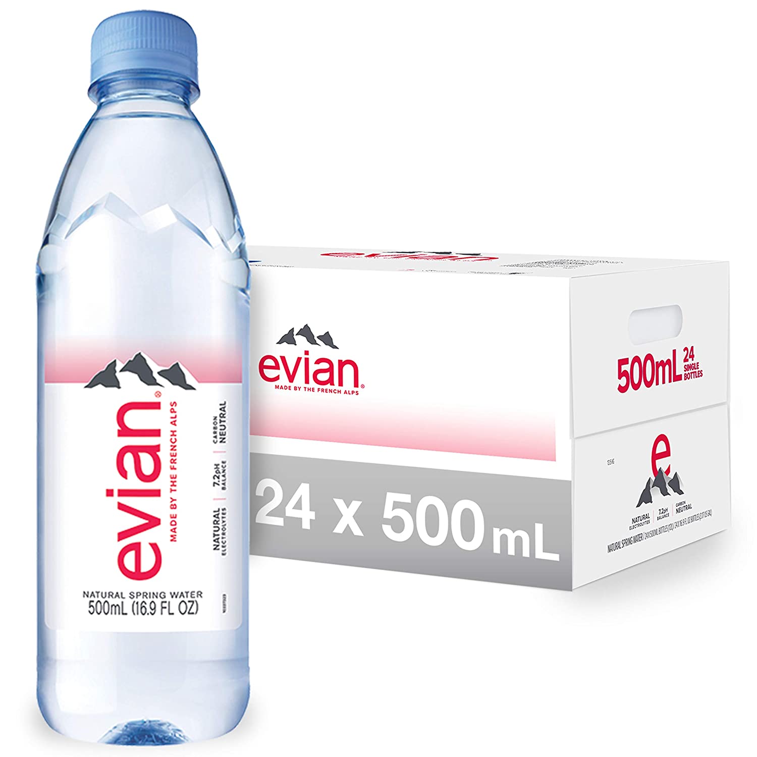 evian Natural Spring Water . Naturally Filtered Spring Water in Individual-Sized Plastic Bottles 16.9 Fl Oz (Pack of 24)