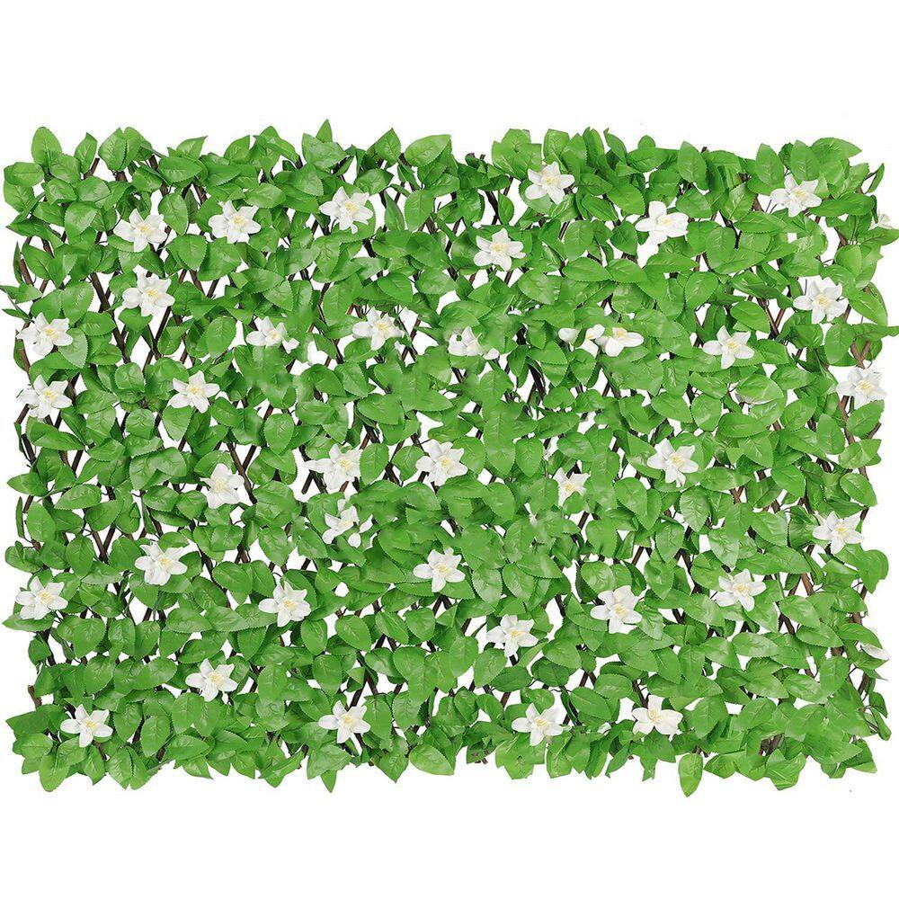 Cisvio D0102HPK737 Expandable Faux Privacy Fence. Decorative Faux Ivy Greenery Fencing Panel. with White Flower (4-Pack)