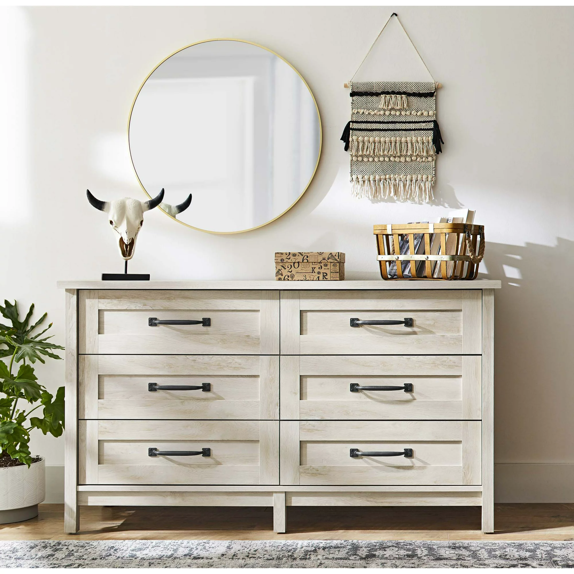 Better Homes & Gardens Modern Farmhouse 6 - Drawer Dresser. Rustic White Finish