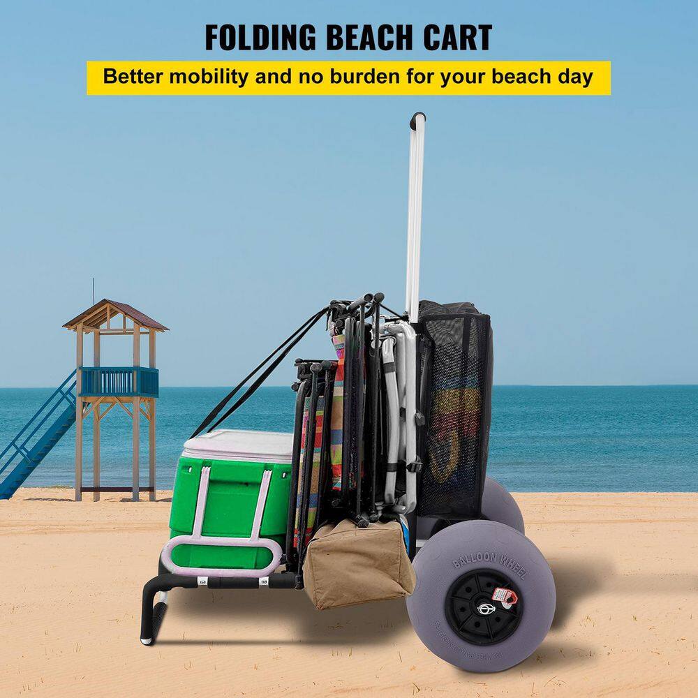 VEVOR PHTSTCYCKZD127ZW1V0 6.59 cu. ft. Folding Sand Cart 165 lbs. Metal Garden Cart 33.1 in. to 51.6 in. Height with 13 in. Wheel for Picnic Beach