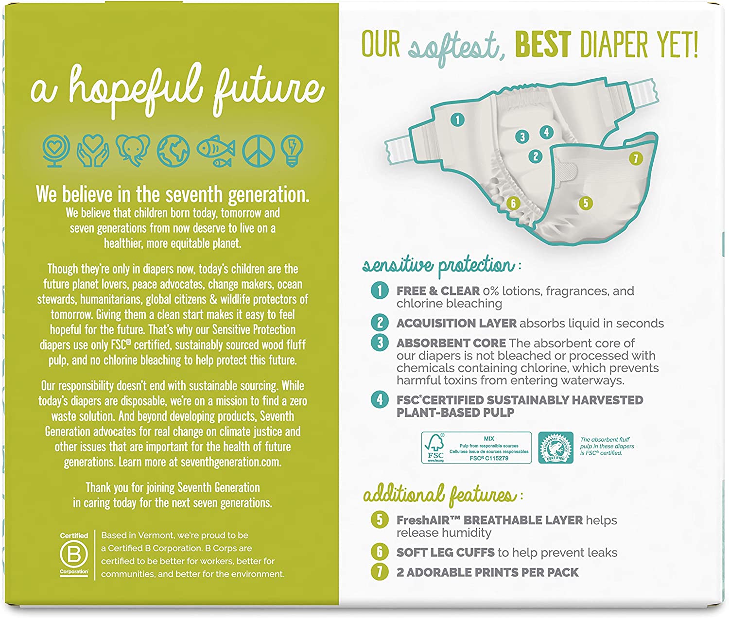 Seventh Generation Sensitive Protection Baby Diaper. Size 3 - 72 ct. (16 - 21 lbs.)