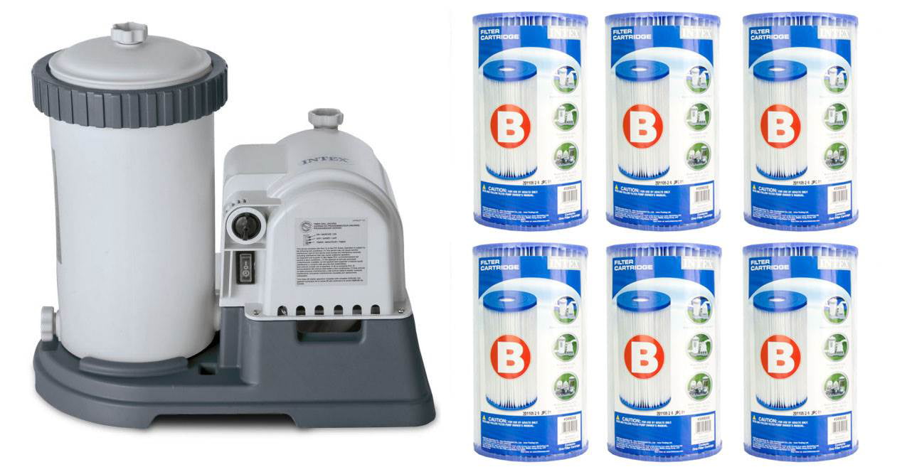 Intex 2500 GPH Krystal Clear Pool Filter Pump w/ GCFI & 6 Type B Cartridges