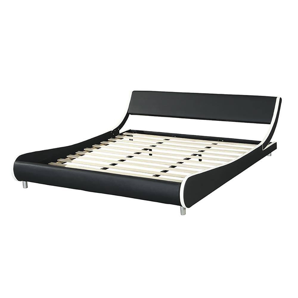 Unbranded  80.3 in.W Black White Wood Frame Faux Leather Upholstered King Size Platform Bed Frame