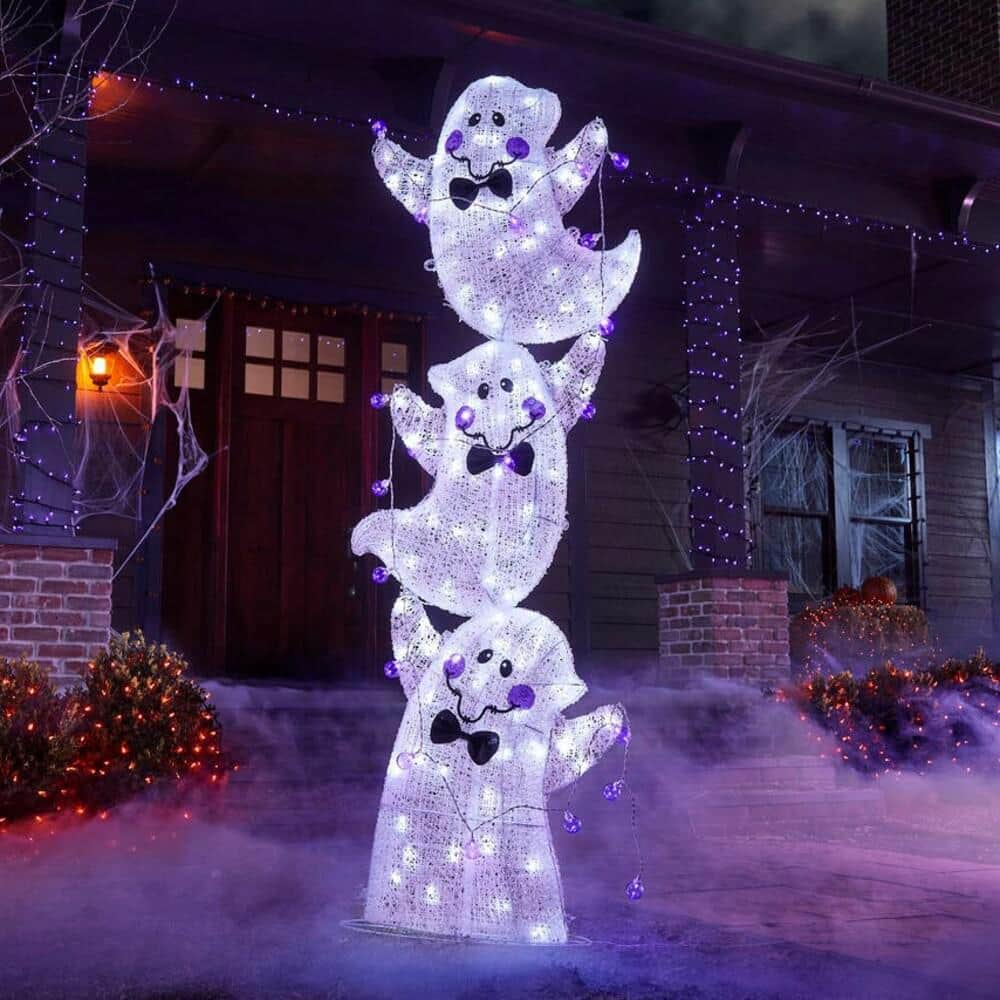 Home Accents Holiday 22RT0062221 7 ft Cool White and Purple LED Stacked Ghosts
