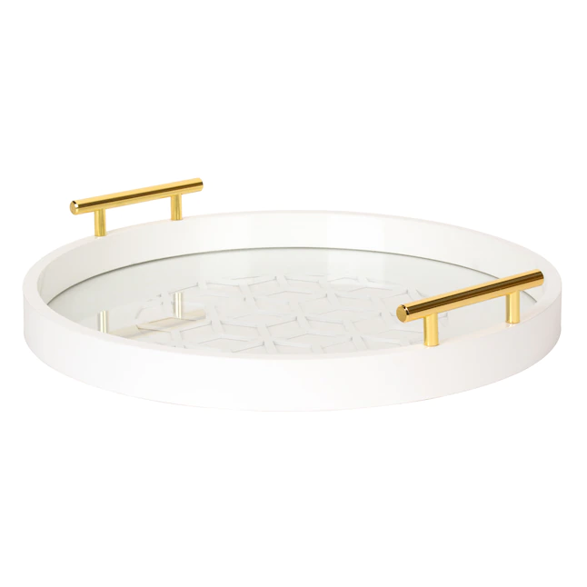 Kate and Laurel 15.5-in x 15.5-in White Decorative Tray with Gold Metal Handles