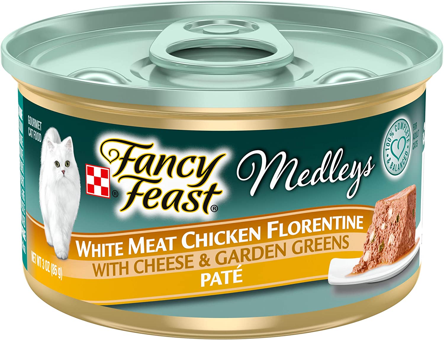 Purina Fancy Feast Pate Wet Cat Food. Medleys White Meat Chicken Florentine With Cheese and Garden Greens - (24) 3 oz. Cans