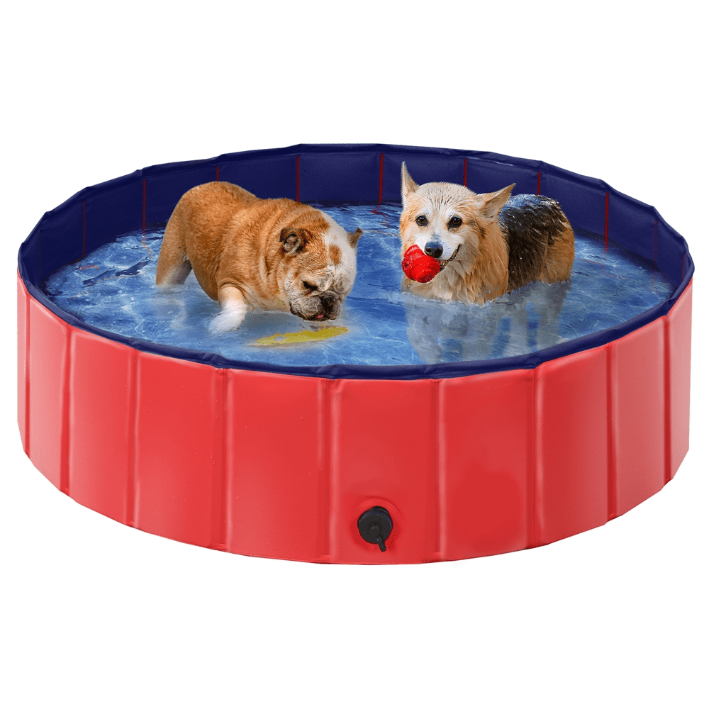 SmileMart Foldable Pet Swimming Pool Wash Tub for Cats and Dogs. Red. Medium. 39.4″