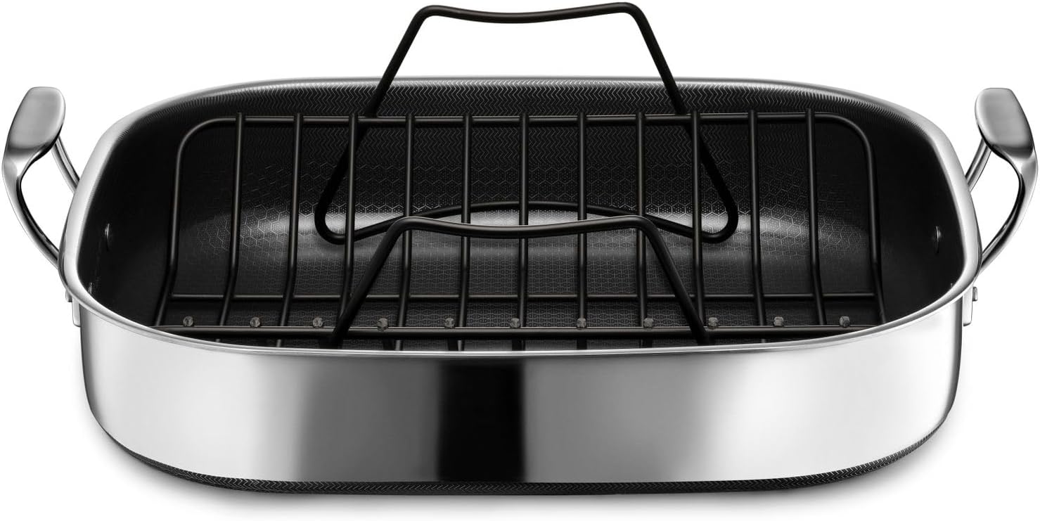 HexClad Hybrid Nonstick Roasting Pan. Dishwasher and Oven Friendly. Compatible with All Cooktops