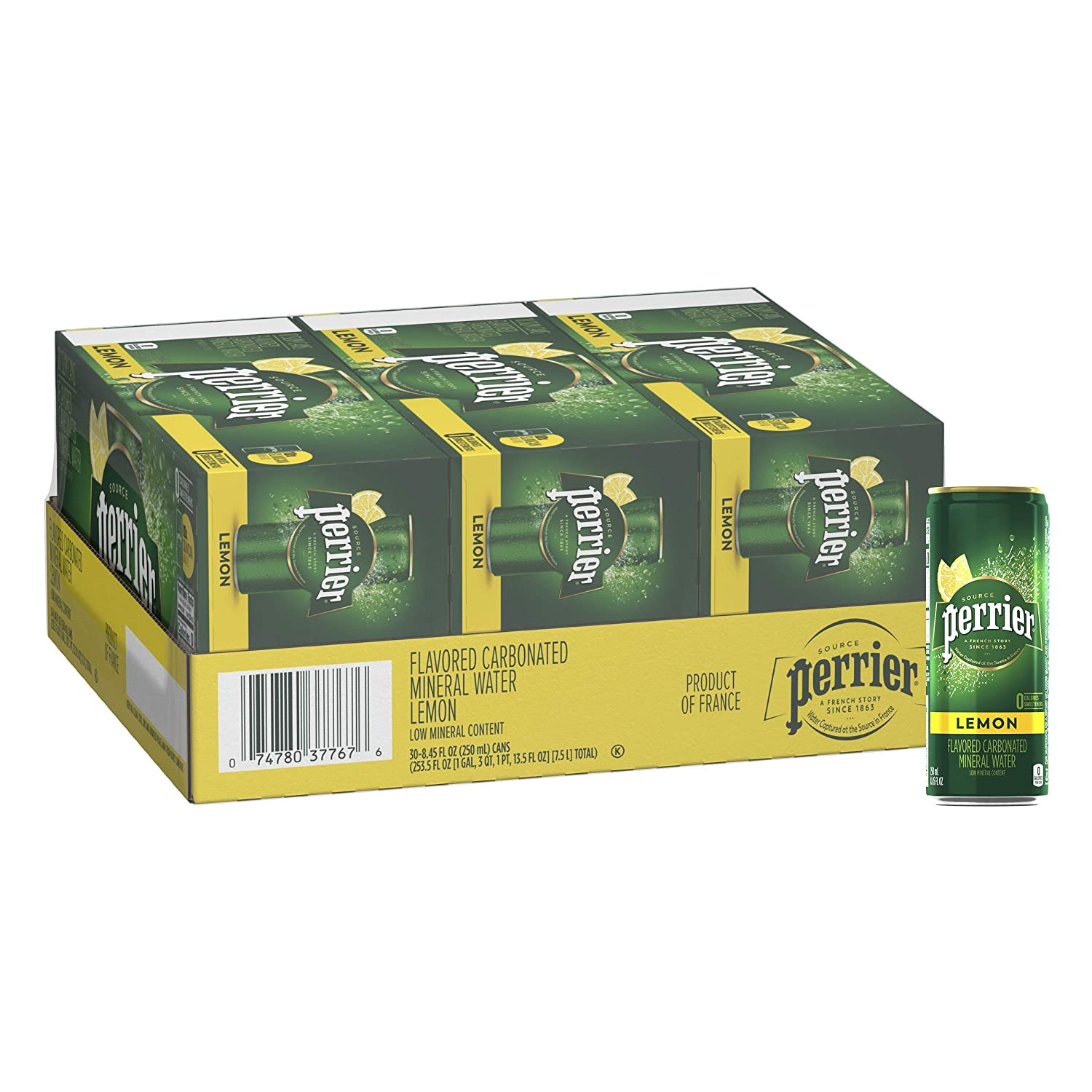 Perrier Carbonated Mineral Water. Slim Cans. 8.45 Fl Oz (Pack of 30). Lemon