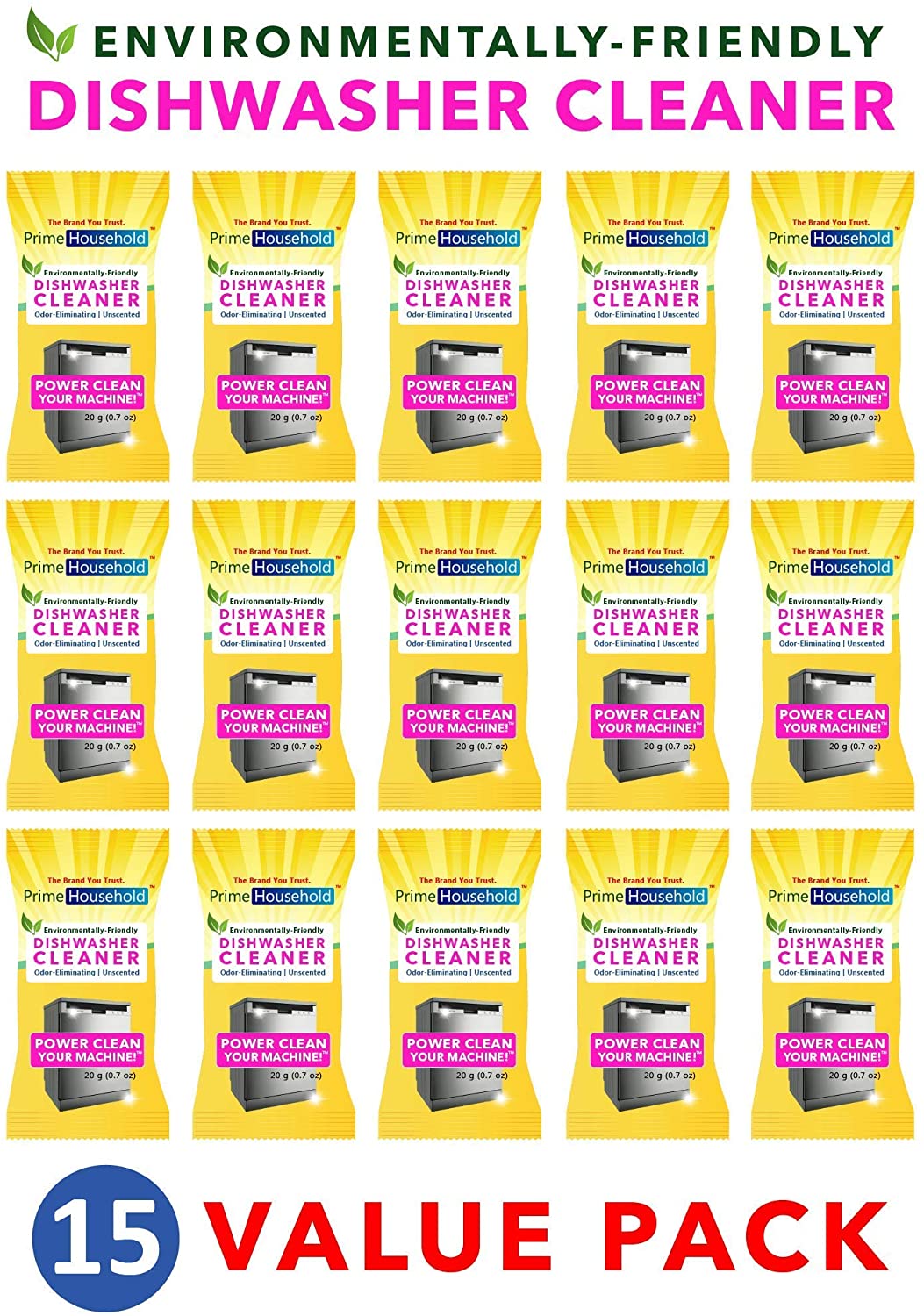 PrimeHousehold Eco-Friendly Dishwasher Cleaner. 15-Tablets