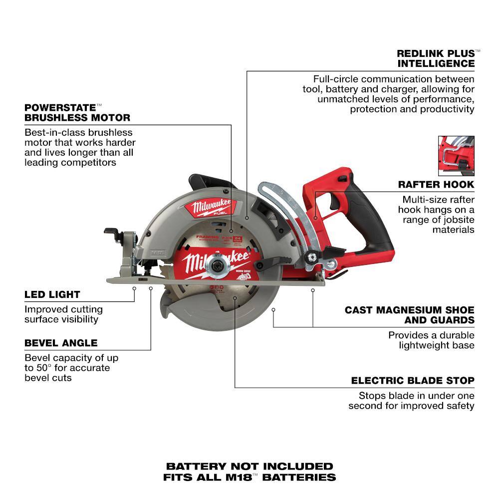 Milwaukee 2830-20-2737-20 M18 FUEL 18V Lithium-Ion Cordless 7-1/4 in. Rear Handle Circular Saw with M18 FUEL Jig Saw