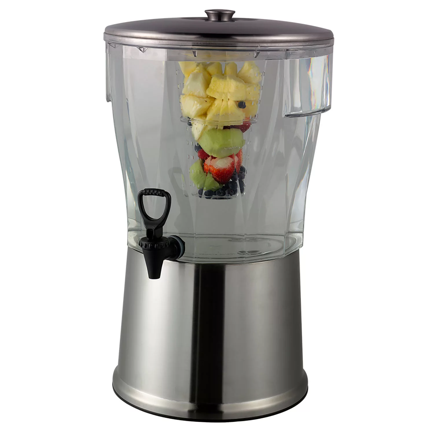 Service Ideas Round Cold Beverage Dispenser. Transparent/Brushed Stainless (5 gal.)