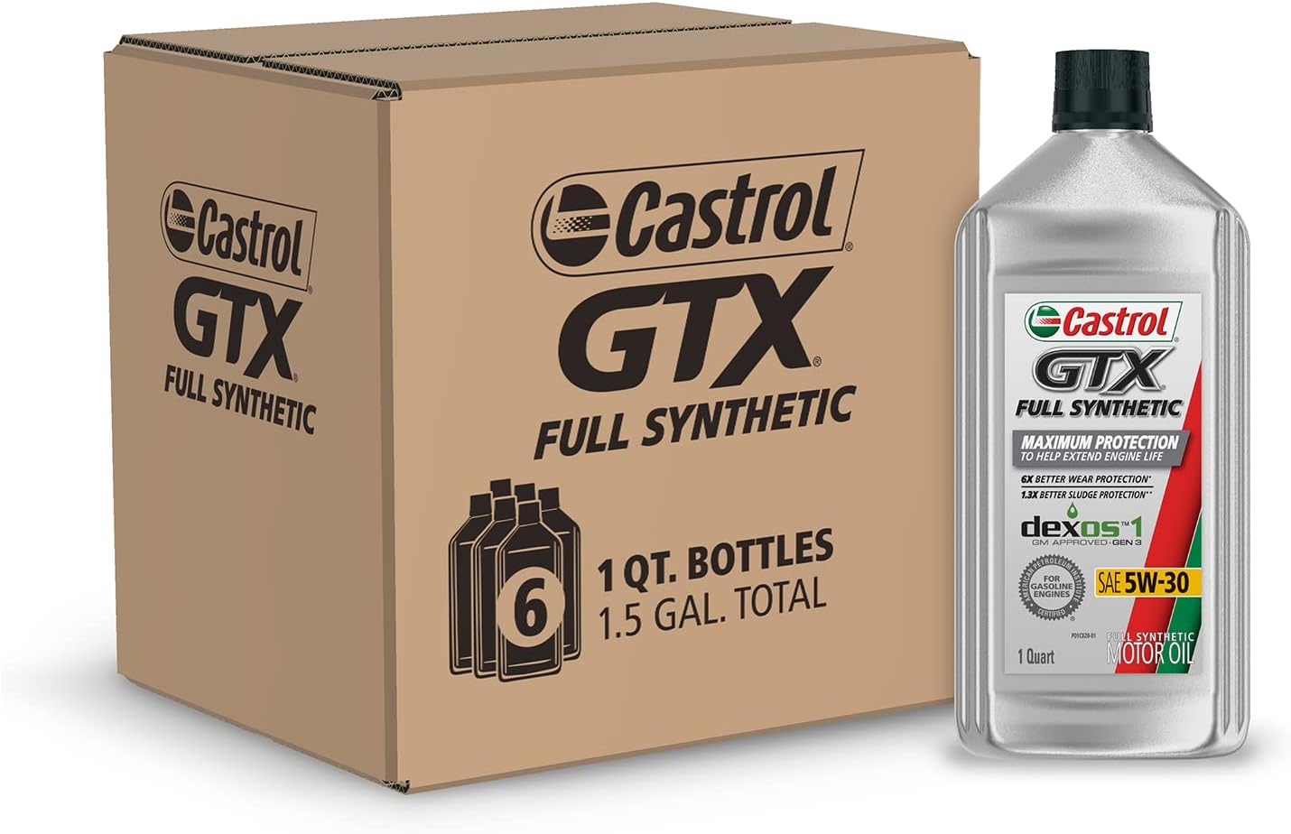 Castrol GTX Full Synthetic 5W-30 Motor Oil. 1 Quart. Pack of 6