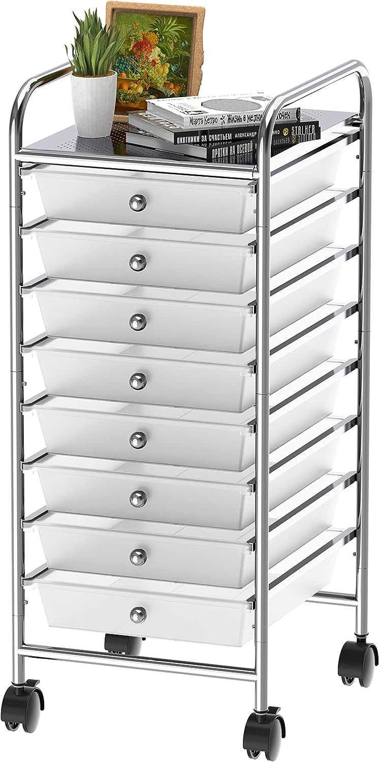 SimpleHouseware 8-Drawers Rolling Storage Cart. Chrome