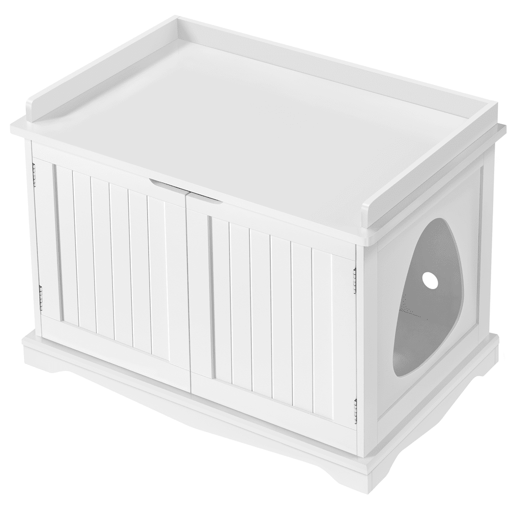 Easyfashion Wooden Cat Litter Box Furniture with Door. White