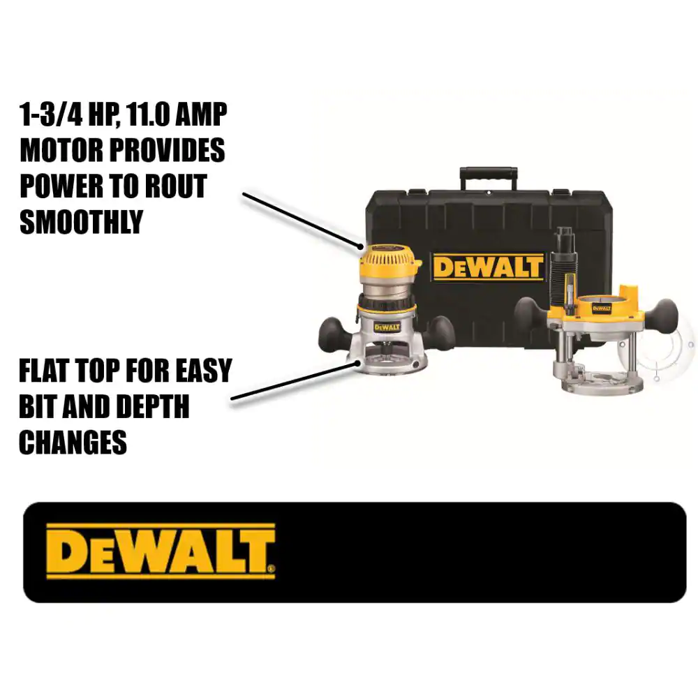 DEWALT DW616PK 11 Amp Corded 1-3/4 Horsepower Fixed Base / Plunge Router Combo Kit