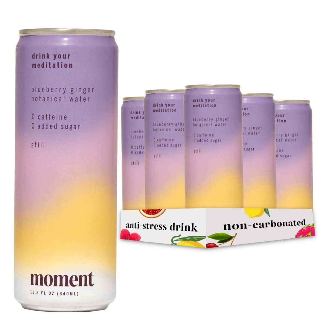 Moment Botanical Water Blueberry Ginger. Still. Zero Added Sugar. 12 Pack. 11.5 fl oz