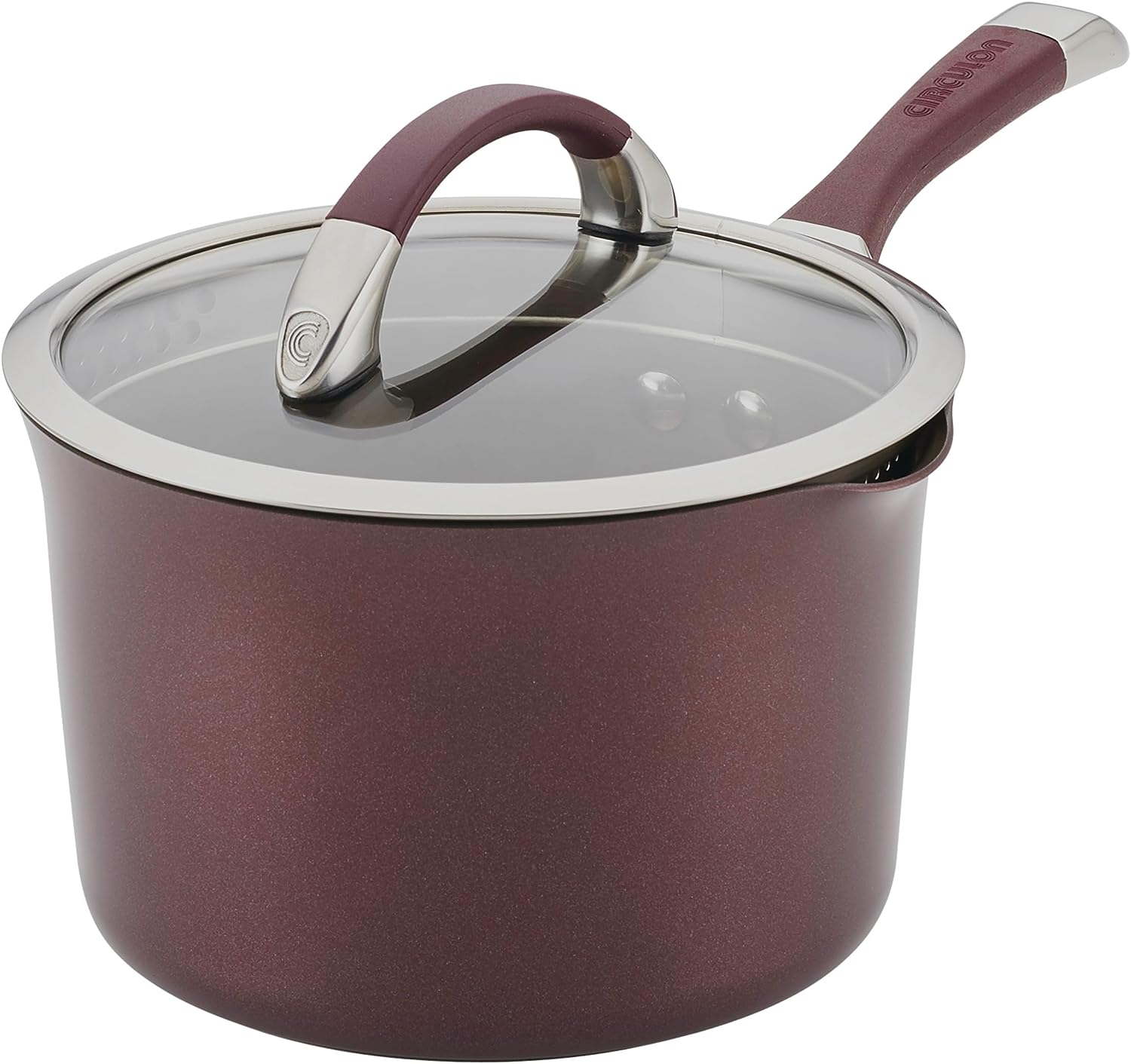 Circulon Symmetry Hard Anodized Nonstick Sauce Pan/Saucepan with Straining and Lid. 3.5 Quart. Red